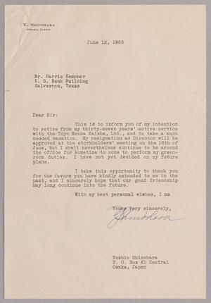 [Letter from Yoshio Shinohara to Harris L. Kempner, June 12, 1953]