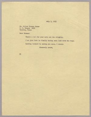 [Letter from Harris Leon Kempner to Walter Browne Baker, July 3, 1953]