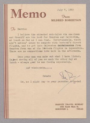 [Letter from Mildred Robertson to Harris, July 7, 1953]