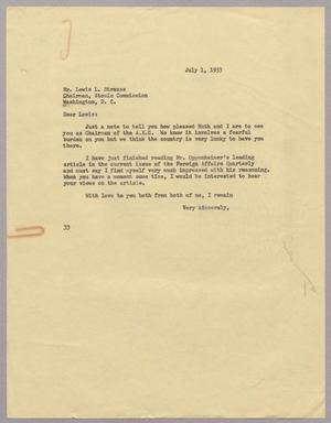 [Letter from Harris L. Kempner to Lewis L. Strauss, July 1, 1953]