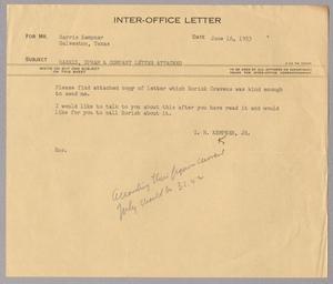 [Inter-Office Letter from Isaac Herbert Kempner, Jr., to Harris Leon Kempner, June 16, 1953]