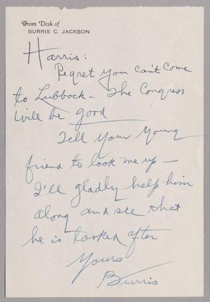 [Letter from Burris C. Jackson to Harris Kempner]