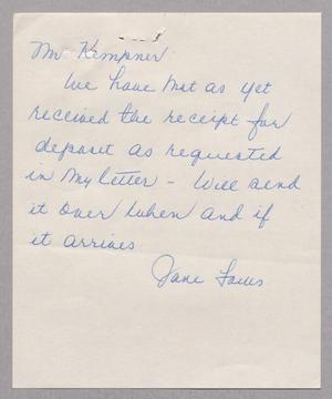 [Letter from Jane Laws to Harris Leon Kempner, 1959]