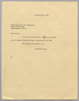 [Letter from Harris Leon Kempner to Clark W. Thompson, December 29, 1960]