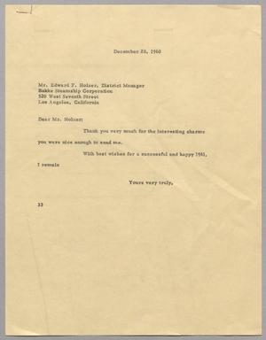 [Letter from Harris L. Kempner to Edward F. Holzer, December 28, 1960]