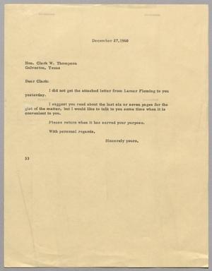 [Letter from Harris Leon Kempner to Clark W. Thompson, December 27, 1960]