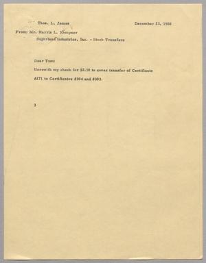 [Letter from Harris Leon Kempner to Thomas L. James, December 23, 1960]