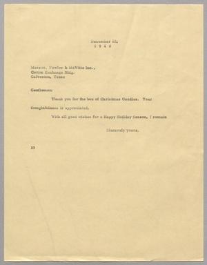 [Letter from Harris L. Kempner to Fowler & McVitie Inc., December 22, 1960]