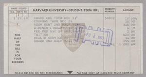 [Bill for a Term at Harvard: Fall, 1959]