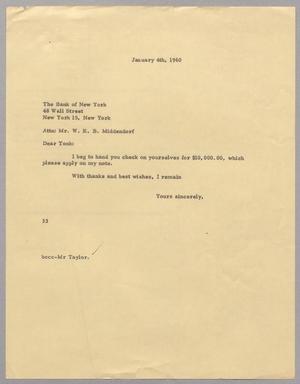[Letter from Harris Leon Kempner to The Bank of New York, January 4, 1960]