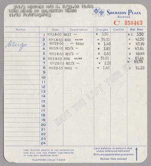 [Itemized Invoice for Sheraton: November 1960]