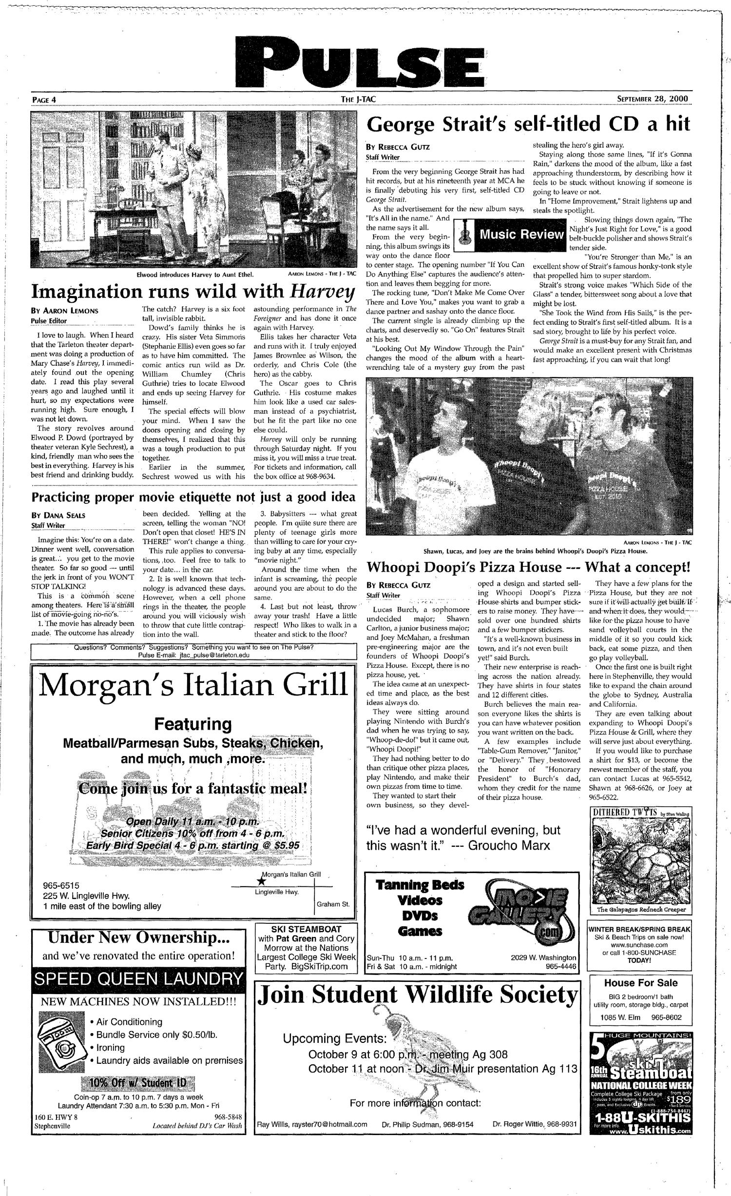 The J-TAC (Stephenville, Tex.), Vol. 160, No. 4, Ed. 1 Thursday, September 28, 2000
                                                
                                                    [Sequence #]: 4 of 8
                                                
