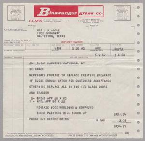 [Invoices and Shipping Order for Binswanger Glass Co., May 8, 1962]