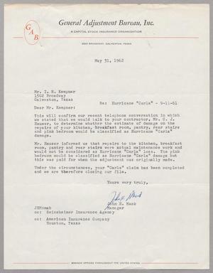 [Letter from John H. Mack to Isaac H. Kempner, May 31, 1962]