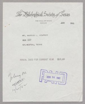 [Invoice for Annual Dues for 1963]