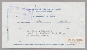 [Bill for Annual Dues from Galveston Orphans' Home,1965]