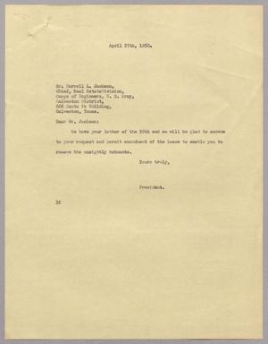 [Letter from Harris L. Kempner to Darrell L. Jackson, April 27, 1950]