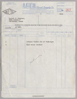 Primary view of object titled '[Invoice for African Violet Kit and Water Breakers]'.