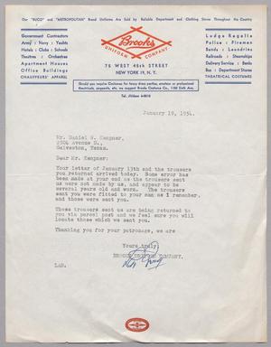 [Letter from Brooks Uniform Company to D. W. Kempner, January 19, 1954]