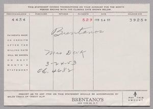 Primary view of object titled '[Account Statement for Brentano's, February 1953]'.