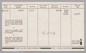Primary view of object titled '[Account Statement for Robert I. Cohen, April 1953]'.