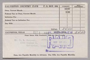 [Monthly Bill for Galveston Country Club: October 1953]