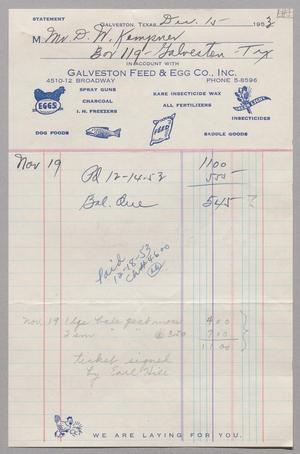 [Account Statement for Galveston Feed & Egg Co., Inc., December 15, 1953]