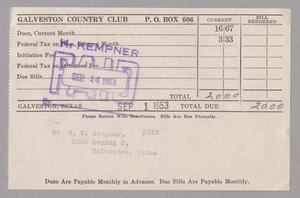 [Monthly Bill for Galveston Country Club: September 1953]
