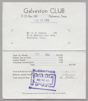 [Monthly Bill for Galveston Country Club: August 1953]