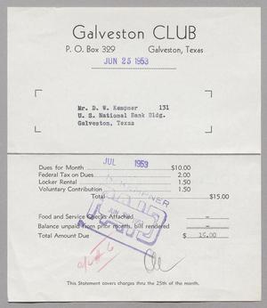 [Monthly Bill for Galveston Country Club: June 1953]