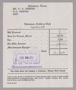 [Monthly Bill for Galveston Artillery Club: April 1953]