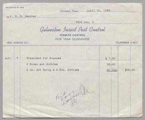 [Invoice for Ant Syrup, Ant Bottles and Roach Treatment, April 30, 1953]
