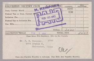 [Monthly Bill for Galveston Country Club: February 1953]