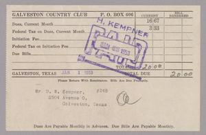 [Monthly Bill for Galveston Country Club: January 1953]