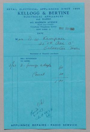 [Invoice for Foreign Adapters and Parcel, May 1953]