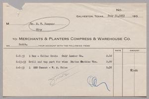 [Invoice for a Box of Cellar Drains, Spare Parts for Vise and HES Cement, July 31, 1953]