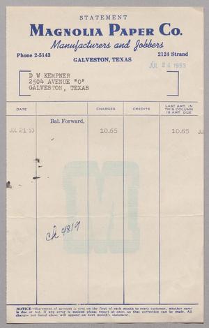 [Invoice for Balance Due to Magnolia Paper Co., July 1953]
