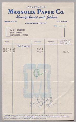 [Invoice for Charges for D. W. Kempner, April 1953]