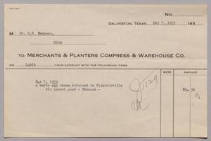 [Invoice for Returning Empty Egg Cases to Plantersville, May 7, 1953]