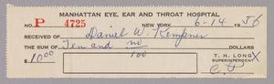 {Receipt for Payment Made to Manhattan Eye, Ear and Throat Hospital, June 1956]