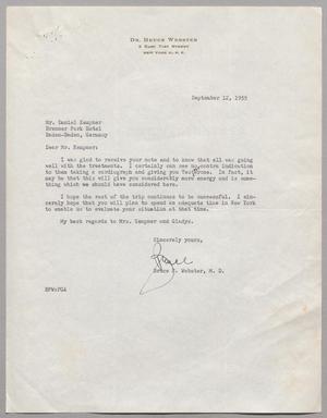 [Letter from Dr. Bruce Webster to Daniel Kempner, September 12, 1955]