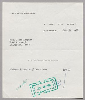 [Invoice for Professional Services for Mrs. Jeane Kempner, June 1956]