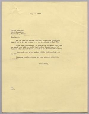 [Letter from D. W. Kempner to Ulrich Brothers, July 12, 1956]