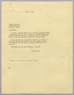 [Letter from D. W. Kempner to Ulrich Brothers, July 6, 1956]