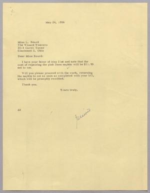 [Letter from D. W. Kempner to The Wizard Weavers, May 24, 1956]