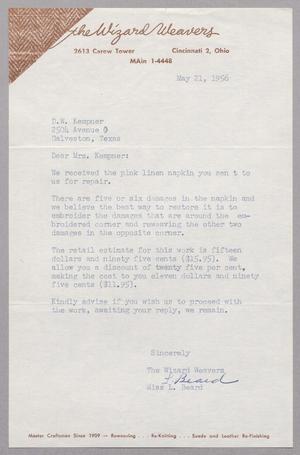 [Letter from The Wizard Weavers to Jeane Kempner, May 21,1956]