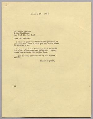 [Letter from D. W. Kempner to Dr. Bruce Webster, March 29, 1956]