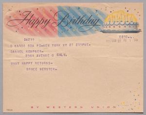 [Telegram from Bruce Webster to Daniel Kempner, March 27, 1956]