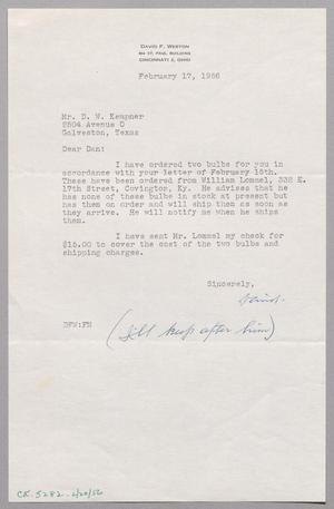 Primary view of object titled '[Letter from David F. Weston to D. W. Kempner, February 17, 1956]'.