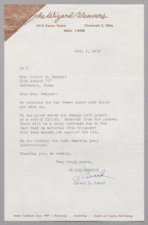 [Letter from L. Beard to Mrs. Daniel M. Kempner, February 1, 1956]